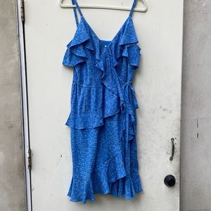 Derek Lam 10 Crosby blue and white silk ruffle wrap dress